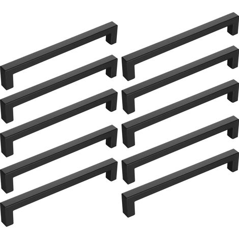 10 schwarze Möbelgriffe, 160 mm Lochabstand + Schrauben (1/4)
