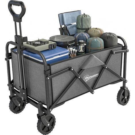 Chariot de jardin pliable tout-terrain 66L 68kg Poignée réglable 81 x 45 x 89 cm Gris