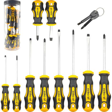 Lot de 10 tournevis magnétiques professionnels, 5 tournevis cruciformes et 5 embouts plats, poignée amortissante (1/5)