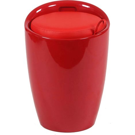 Sgabello pouf contenitore in ABS con seduta in ecopelle 36x36x50 cm Style - Red