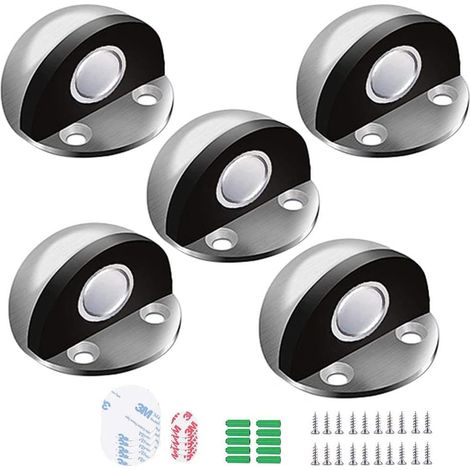 SHINING HOUSE 5 Stück Türstopper, magnetischer Türstopper, Türstopper, Bodentürstopper aus Edelstahl, selbstklebender magnetischer Türstopper, Türstopper aus Edelstahl mit Aufklebern und Schrauben (1/5)