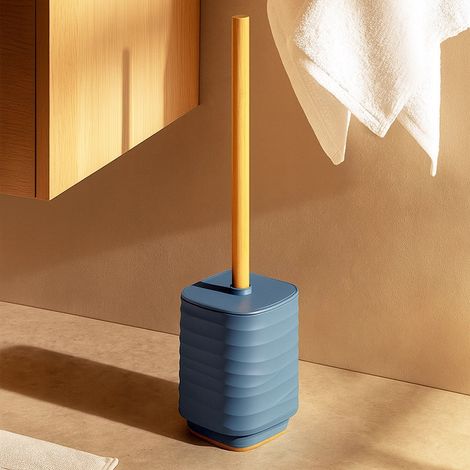 Exagonshop Portascopino in plastica ABS e bamboo blu pastello