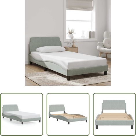 Kopfteil - Bettgestell "Dover" Hellgrau 100x200 cm Samt (1/5)
