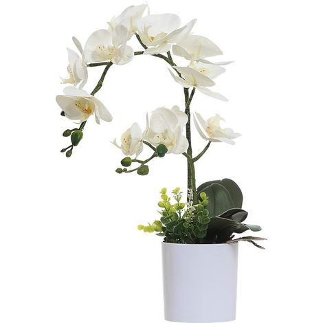 Orchidée Blanche en Pot - Fleurs artificielles en Plastique - Décoration pour la Maison, Le Bureau, Le Mariage (2 Bouquets) (1/5)