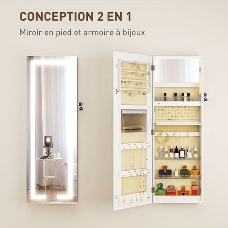 Armoire à bijoux LED murale verrouillable miroir 37x10,5x108 cm blanc (1/5)