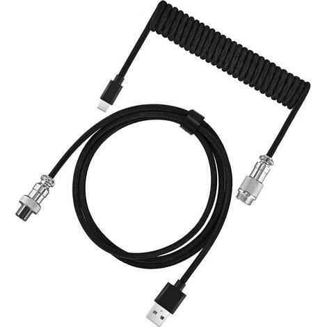 1 câble spiralé tressé USB-C vers USB-A, 1,8 m, connecteur aviateur détachable, pour clavier gaming et tablette (1/5)