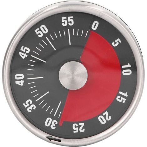 Orologio da cucina visivo da 60 minuti con retro magnetico e allarme da 70 dB, timer meccanico con conto alla rovescia in acciaio inossidabile - Nero -Crezuo