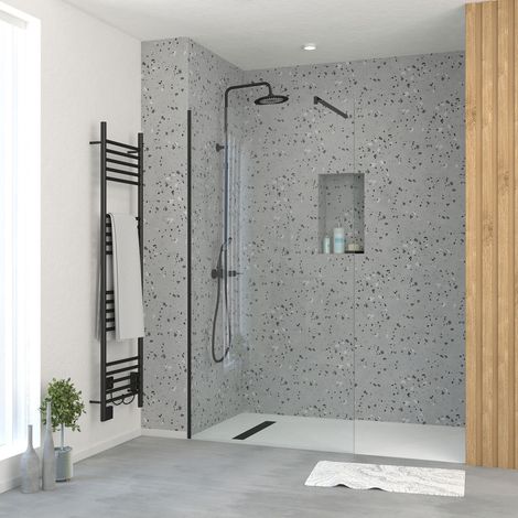 paroi de douche 100x195 cm en verre trempé 5 mm - finition noire - dark elementary