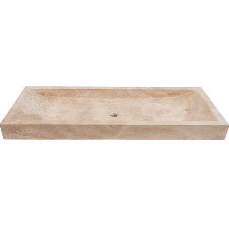 Vasque à poser rectangulaire en travertin beige – Dimensions 120x45x10 cm – Pour salle de bain moderne et élégante