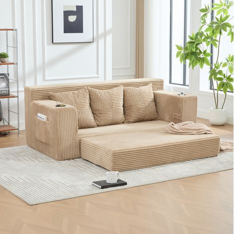 Sofá modular 172x87x64 cm de tejido acanalado caqui, ahorra espacio FloraGrace