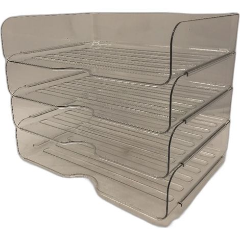 Lot de 4 plateaux de rangement de bureau empilables transparents en PET pour papier, dossiers, lettres, livres (1/4)