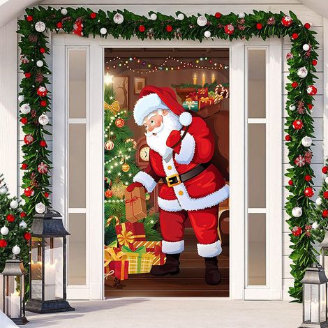 Nouvelle décoration adhésive de porte pour Noël, toile de fond festive, tapisserie murale pour porte de chambre, largeur de porte - SDMT-032 - 110 x 180 cm