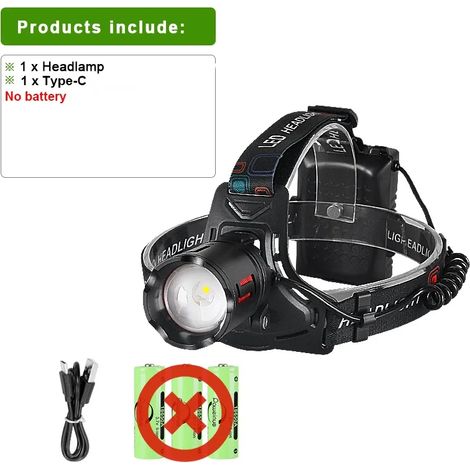 Lampe frontale LED ultra-puissante (sans batterie) Super lumineuse 4000M, rechargeable, pour la pêche et la chasse, 18650 (1/5)