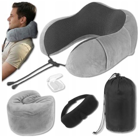 3D-Memory-Schaum-Reise-Nackenkissen 4-in-1-Set für Flugzeug und Auto