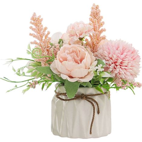 Bouquet d’hortensias artificiels en soie – Vase céramique blanc 12 cm – Décoration intérieure élégante pour table, bureau ou fête (1/5)