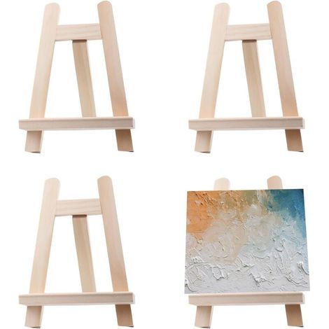 Set di 4 mini cavalletti da tavolo in legno - 15 x 20 cm - Piccolo supporto per cornici - Cavalletto per matrimoni - Per pittura, disegno, opere d'arte, mostre (1/5)