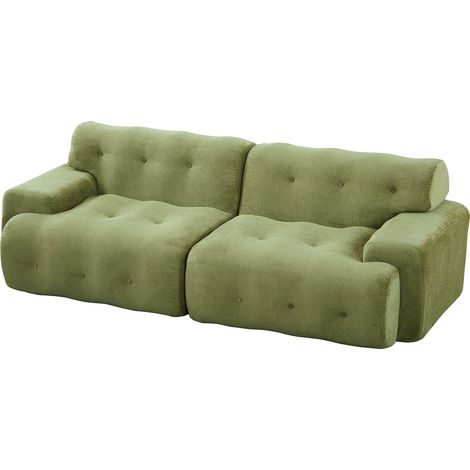 Canapé 2 places en chenille vert avec accoudoirs larges et design moderne 224x104x66 cm (1/5)