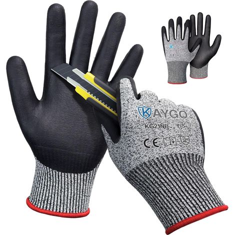 Cut Resistant Work Gloves Grade C, KG21NB  2 Pairs Foam Nitrile Coating Anti-Cut EN388 4X42C for General Work, Warehouse, Construction (Grey, S)