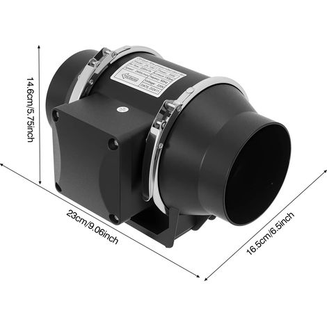 Ventilateur de conduit 100 mm – Noir – Extraction ventilation – Salle de bains / cuisine / évents