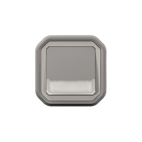 Legrand - Plexo L - Poussoir lumineux porte-u00e9tiquette avec voyant + Support 1 poste - Encastru00e9 - Gris - Ref. : 069544L+069681L (1/2)