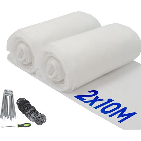Lot de 2 rouleaux toison végétale antigel 30 g/m² blanche 2m x 20m, tissu de protection hivernale pour plantes, avec piquets et plaques de fixation jardin (1/5)