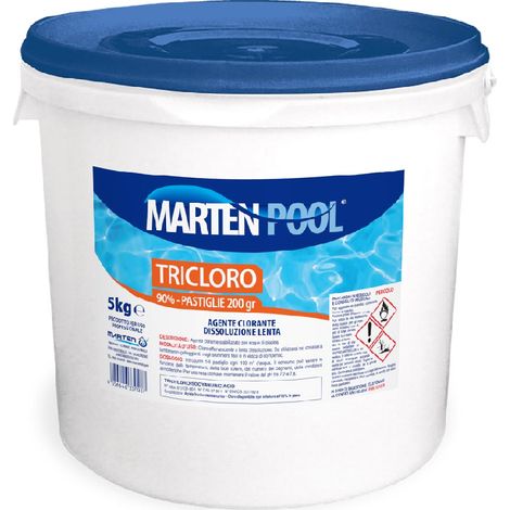 cloro 90 % tricloro in pastiglie da 200 gr barattolo da 5 kg per piscina (1/2)