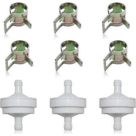 Set mit 3 Kraftstofffiltern für Aufsitzrasenmäher, Ölfilter mit Schlauchschellen, Ersatz für 394358 298090 297298