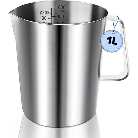 Gobelet doseur en acier inoxydable 304 avec poignée, graduations en onces et en ml, pour pot à lait, cafetière, seau à glace, passe au (1/5)