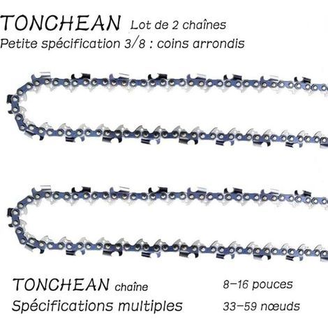 Guide et chaîne pour tronçonneuse,Lot de 2 chaînes de tronçonneuse Faible Rebond 3/8"LP 56 maillons pour tronçonneuse (15pouces)Lame à 28 sections——Coins arrondis (1/4)
