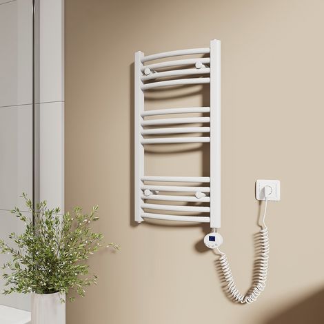 EMKE Elektrischer Handtuchheizkörper 75x40cm 300W Handtuchtrockner mit heizstab WLAN-fähig mit TUYA/Smart Life App, Google Home & Alexa, 4 Heizmodi, Fenstererkennung, Kindersicherung Strahlend weiß