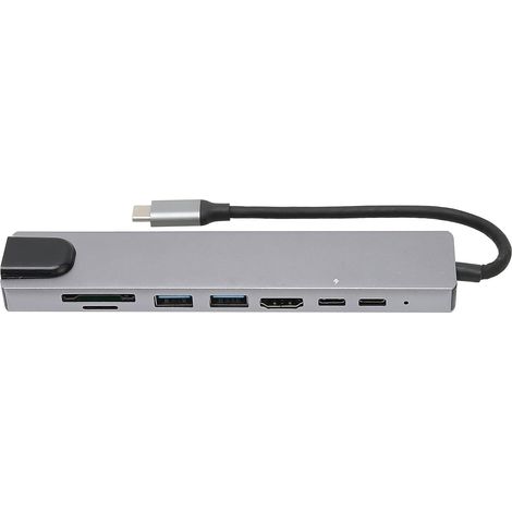 Concentrateur USB C, adaptateur multiport 8 en 1 de type C vers HDMI avec interface multimédia haute définition USB, 2 USB, lecteur de carte SD/TF, station d'accueil PD pour appareils de type C (1/5)