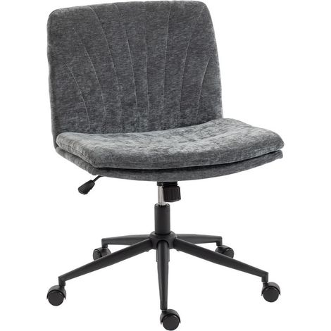 Chaise de bureau grise assise large sans accoudoirs avec roulettes, réglable pivotante, design sobre spacieux