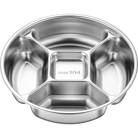 Assiette compartimentée en acier inoxydable 304, 22,5 cm, 5 sections, plateau de service polyvalent, idéal pour contrôle des portions, design empilable et facile à nettoyer. (1/5)