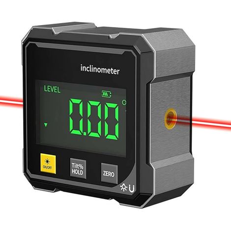 Inclinomètre laser numérique – 4x90°, haute précision – Écran LED, base aimantée – USB rechargeable – Pour bois, métal, construction (1/5)