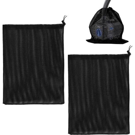 2 Pack Mesh Pump Filter Bag, Pond Pump Barrier Bag with Pull Cord, Pond Pool Filter Mesh Bag, Accessories for Domestic Water Pump Pond Filter (31 x 41 cm, Black) (1/5)