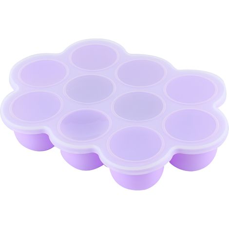 Plateau de congélation en silicone à 10 compartiments, réutilisable, avec couvercle, pour aliments pour bébé faits maison (violet) (1/5)