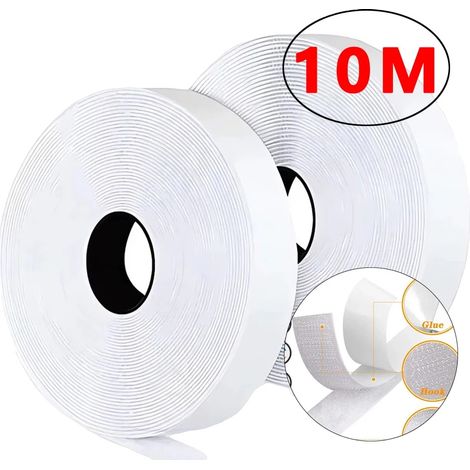 Cinta autoadhesiva de velcro, adhesivo fuerte, uso versátil, 20 mm de ancho, blanca, 10 metros (1/2)