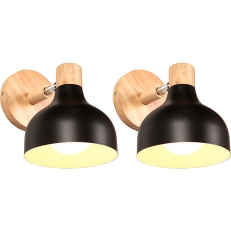 Lot De 2 Applique Murale Interieure Rétro Lampe Murale Réglable En Bois Métal E27 Applique Murale Vintage Pour Salon Chambre Salle De Bain (Noire) (1/5)