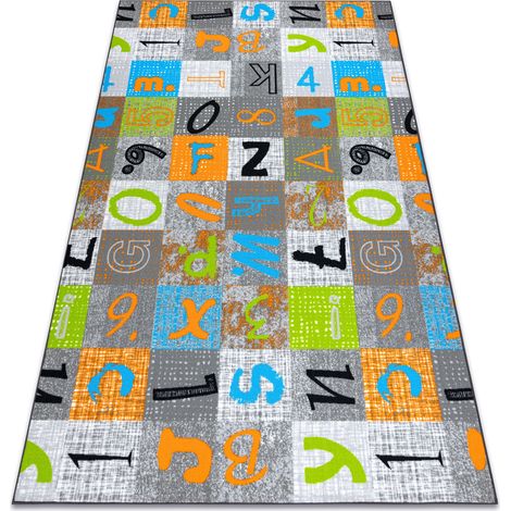 Carpet for kids JUMPY Patchwork, Letters, Numbers grey / orange / blue multicolour 100x250 cm