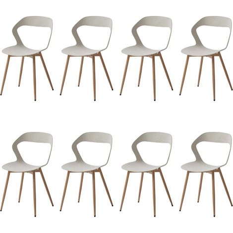 Esszimmerstühle 8er Set, skandinavischer Stil, Metallbeine, hohle Rückenlehne, Beige (1/5)