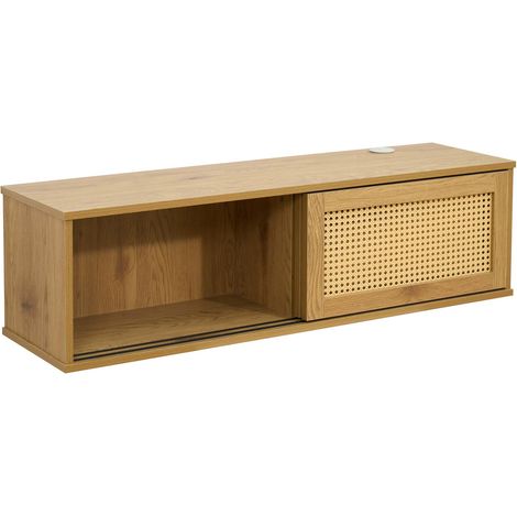 Meuble TV suspendu 108 cm bohème bois clair (1/5)