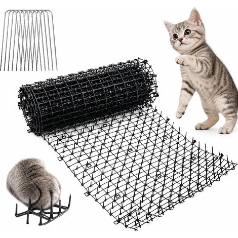 Rouleau Tapis Anti Chat avec Pointe 20030cm, Repousse Chien Extérieur avec Piquets de Sol en U, Tapis Anti Chien Intérieur Noir, Grille de Protection Plante Chats, pour Canapé Jardin Pelouse (1/5)