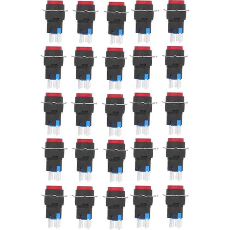 25 Interrupteurs à Poussoir Momentanés et Verrouillables 5 Broches 16mm avec LED 24V, Kit pour Panneau Rouge (1/5)