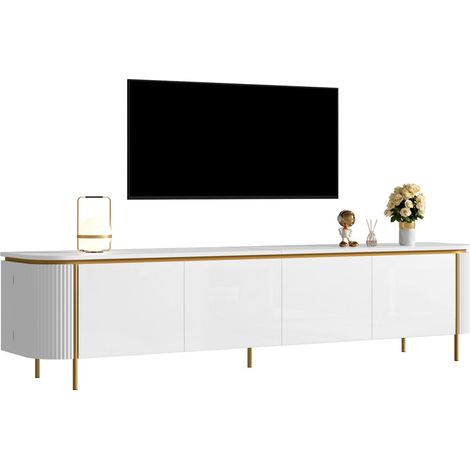Meuble TV Rangement 6 portes Meuble de Salon structure en MDF pieds en fer extrémités arrondies passe-câbles (1/5)