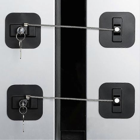 Lot de 2 verrous de réfrigérateur, verrou de réfrigérateur avec clés, verrou de congélateur et verrou de sécurité enfant pour armoire avec adhésif puissant (verrou de réfrigérateur - Noir) (1/5)