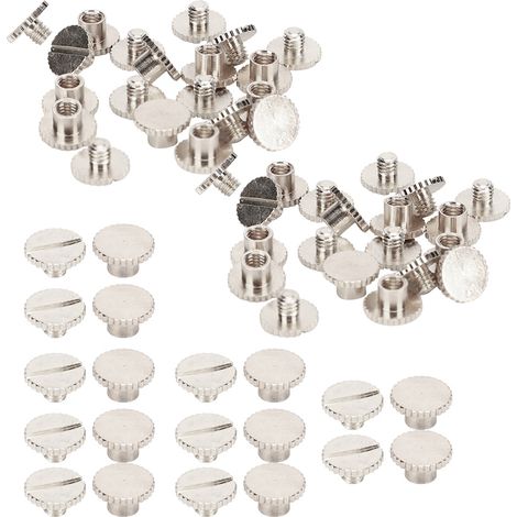 Lot de 30 rivets moletés plats en laiton pour reliure cuir, boutons, clous de 9,5 x 6 mm et vis de 4 mm (argenté).