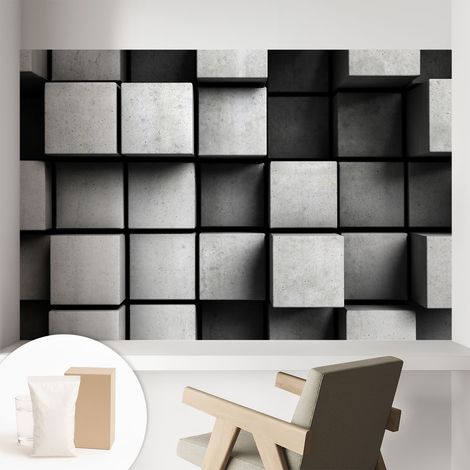 Tapete Vliestapete mit Kleber - abwaschbar - Tapete mit Motiv - trendige Wanddeko - elegant Fototapete Geometrische Würfel 104x70 cm (1/5)