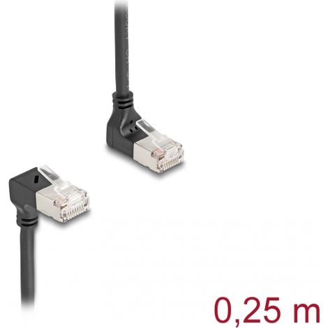 Delock Cable de red RJ45 Cat.6A S/FTP Slim 90Â° acodado hacia arriba / hacia abajo 0,25 m negro