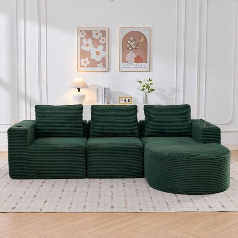 265cm wide fully compressed sofa with three pillows (feather pillow+two plastic cup holders) - comfortable double sofa suitable for small living rooms, apartments, and offices