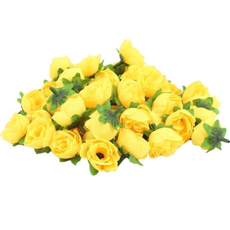 Têtes de roses artificielles décoratives en soie jaune (50 pièces)